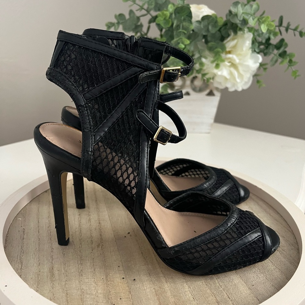 Saks Fifth Avenue Black Stiletto Heels with Mesh Detail